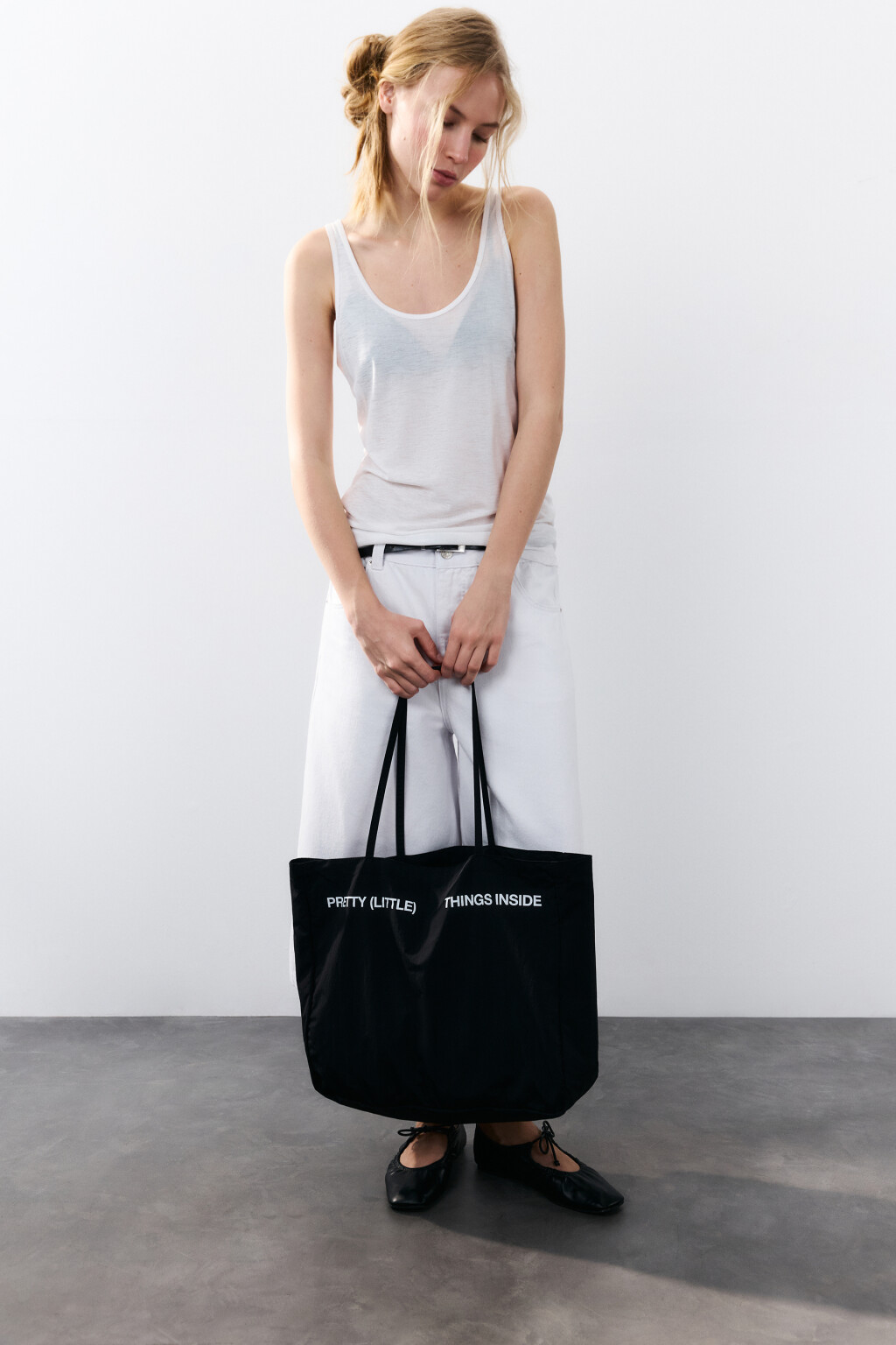 Сумка-шопер текстильная с принтом - цвет черный - 2