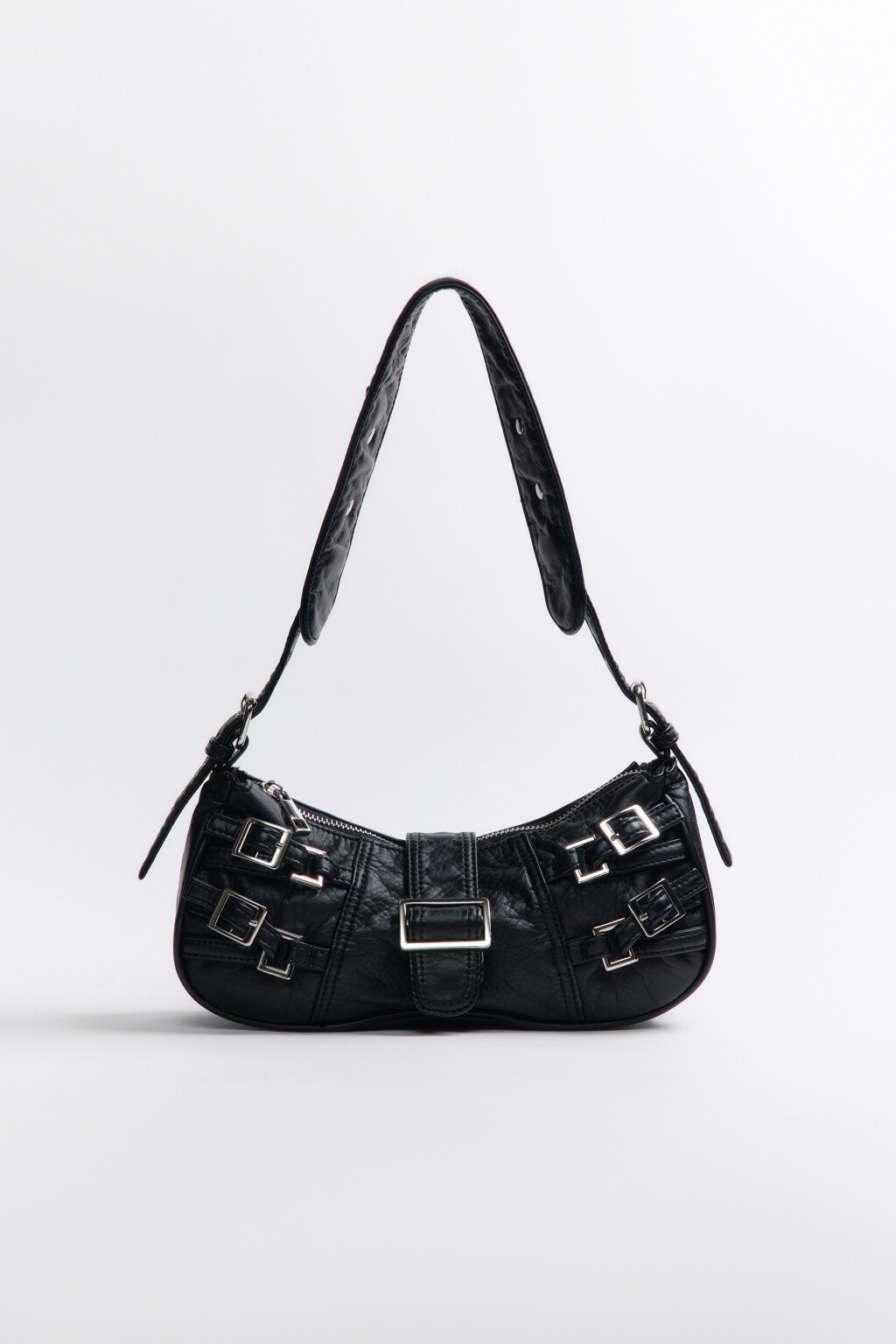 Сумка-багет с ремешками и пряжками - цвет черный - 3