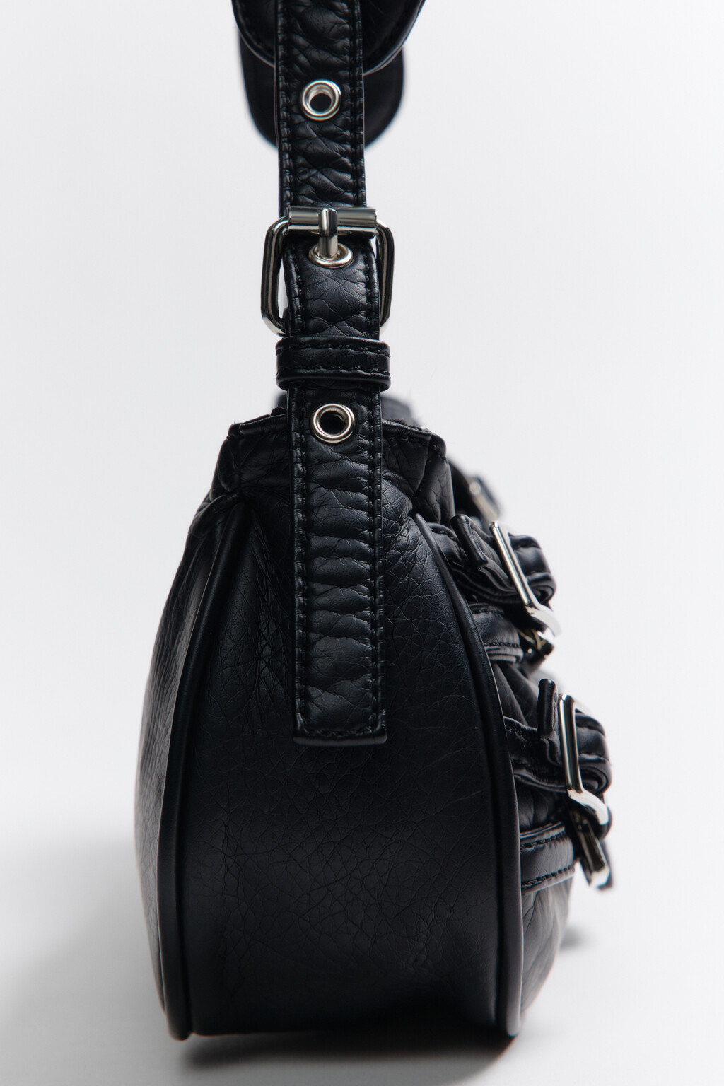 Сумка-багет с ремешками и пряжками - цвет черный - 5