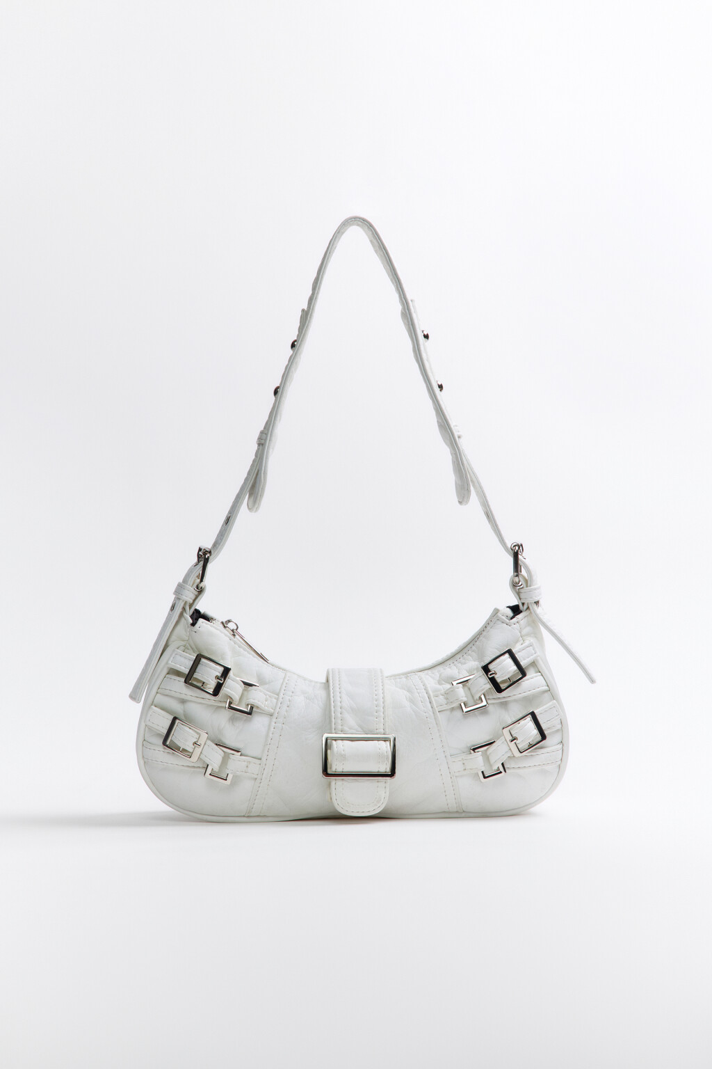 Сумка-багет с ремешками и пряжками - цвет молочный - 3