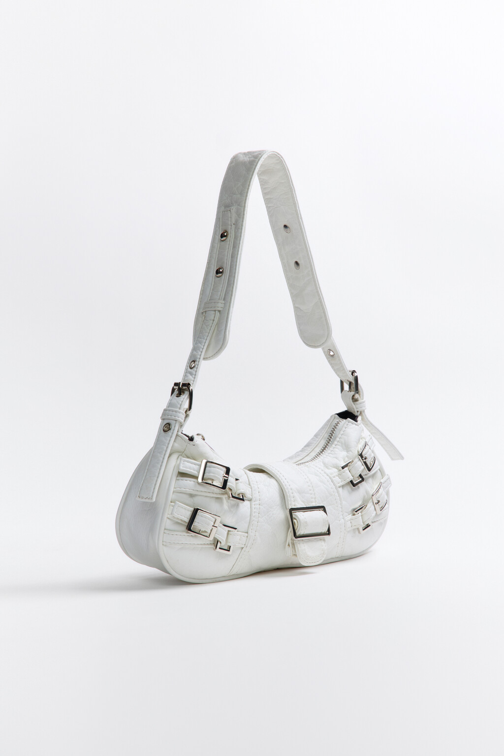 Сумка-багет с ремешками и пряжками - цвет молочный - 4