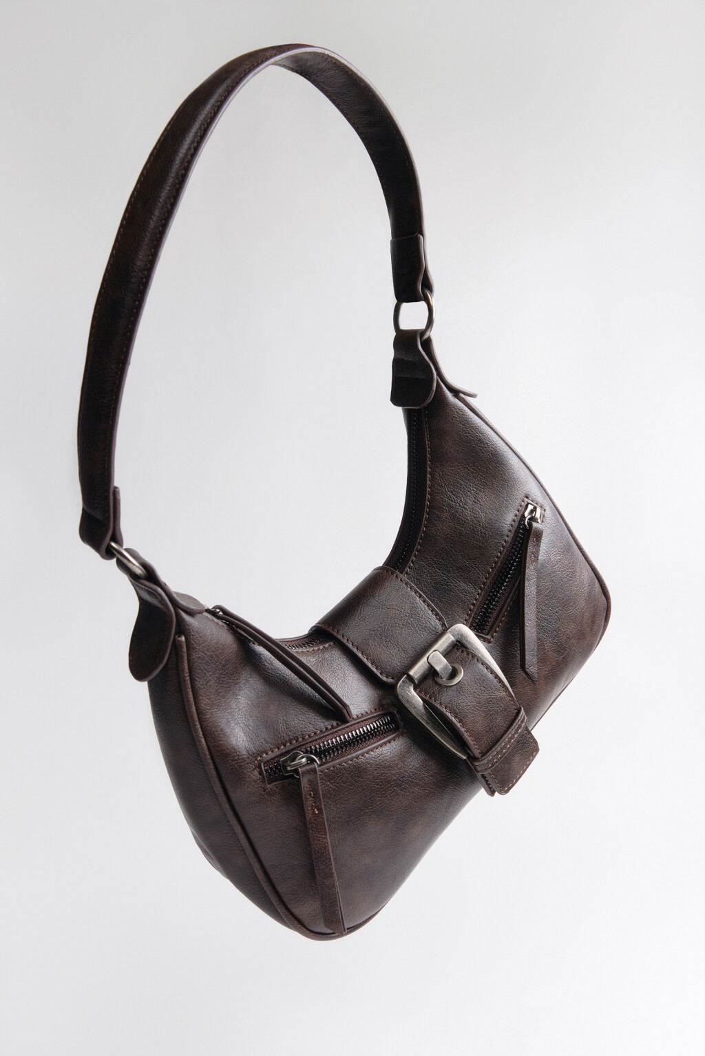 Сумка-багет с пряжкой - цвет коричневый - 3