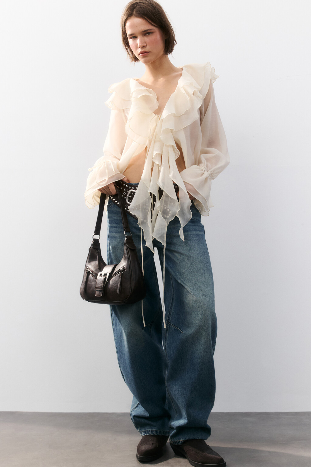 Сумка-багет с пряжкой - цвет коричневый - 2