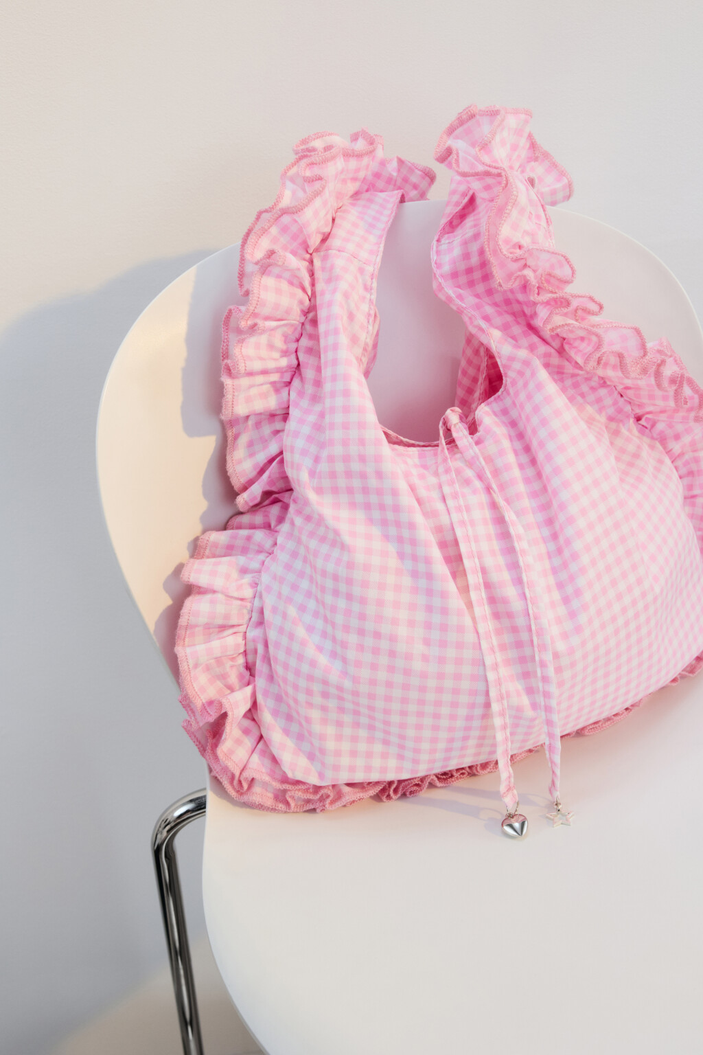 Сумка текстильная с оборками - цвет розовый - 10