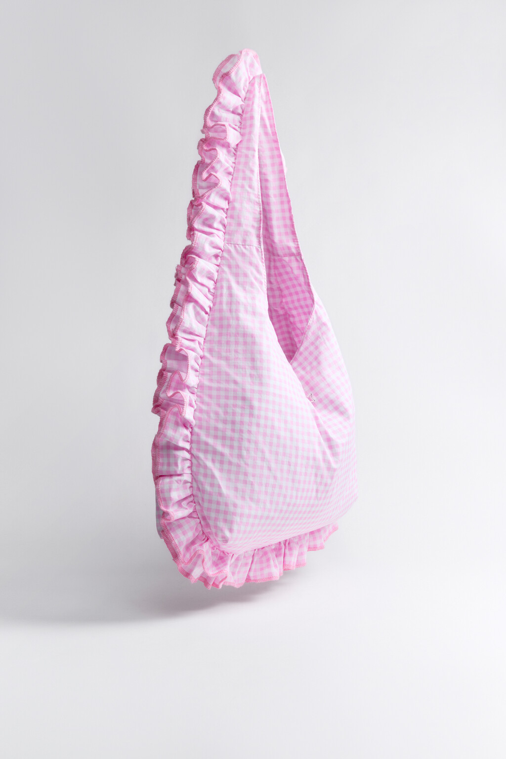 Сумка текстильная с оборками - цвет розовый - 4