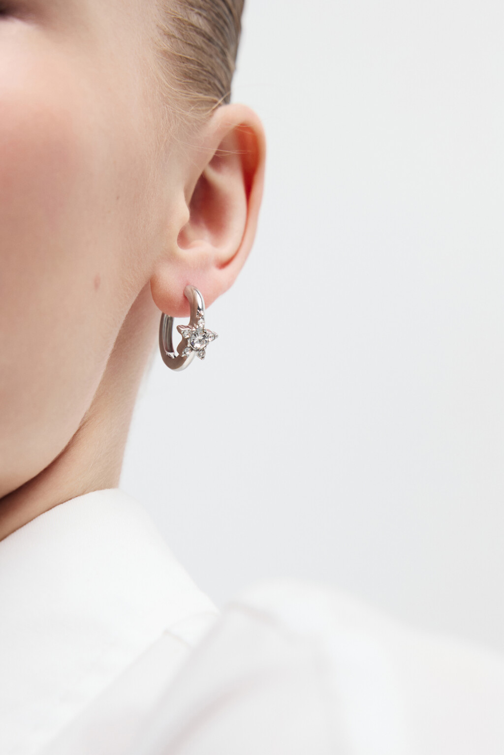 Серьги-кольца со звездой из страз - цвет серый - 2