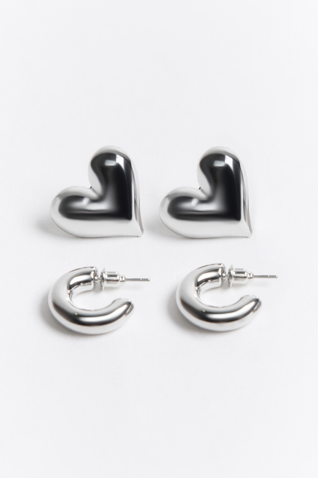 Набор серег серебристых (2 пары) - цвет мультиколор - 1