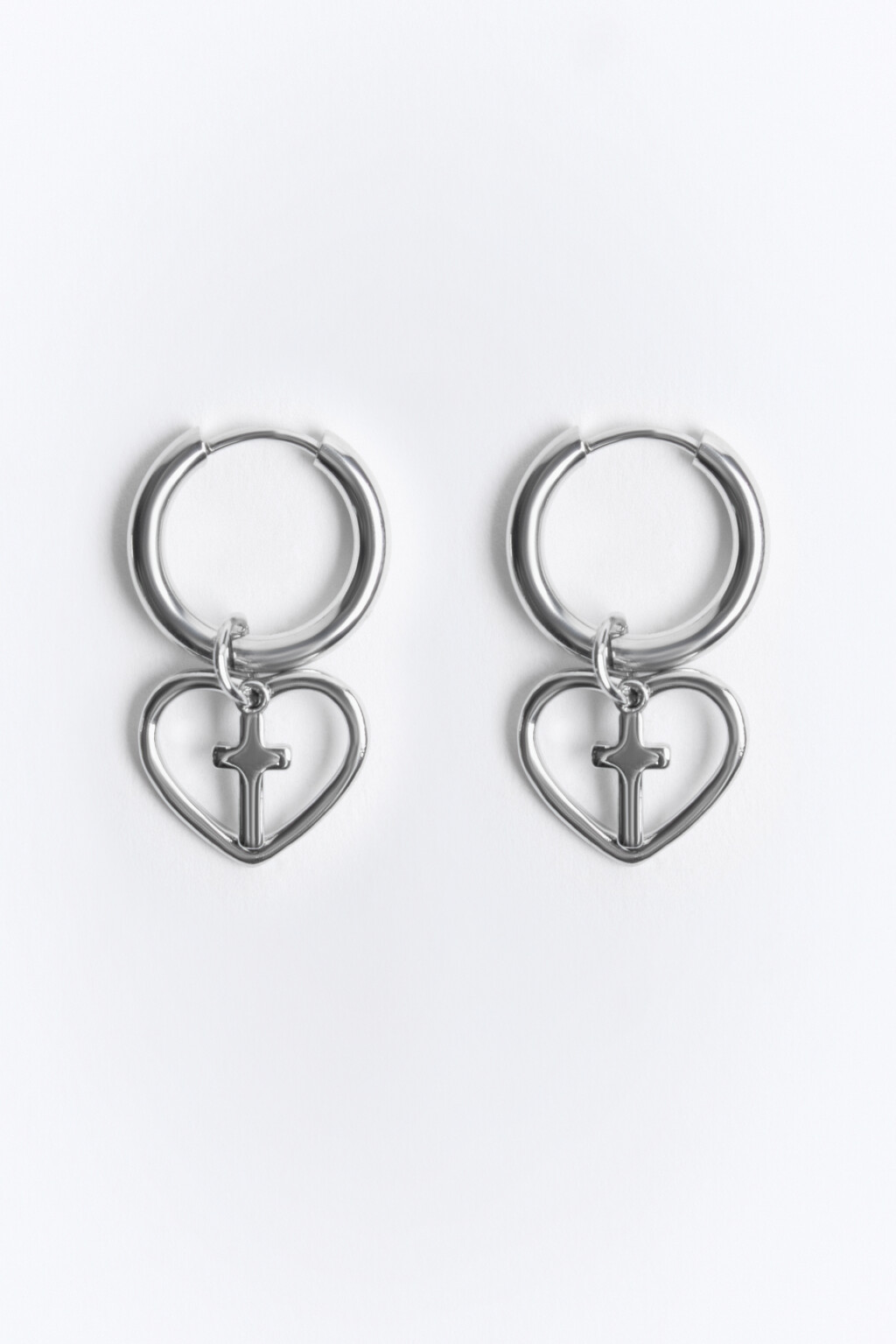 Серьги-конго с сердцами и крестиками - цвет серый - 2