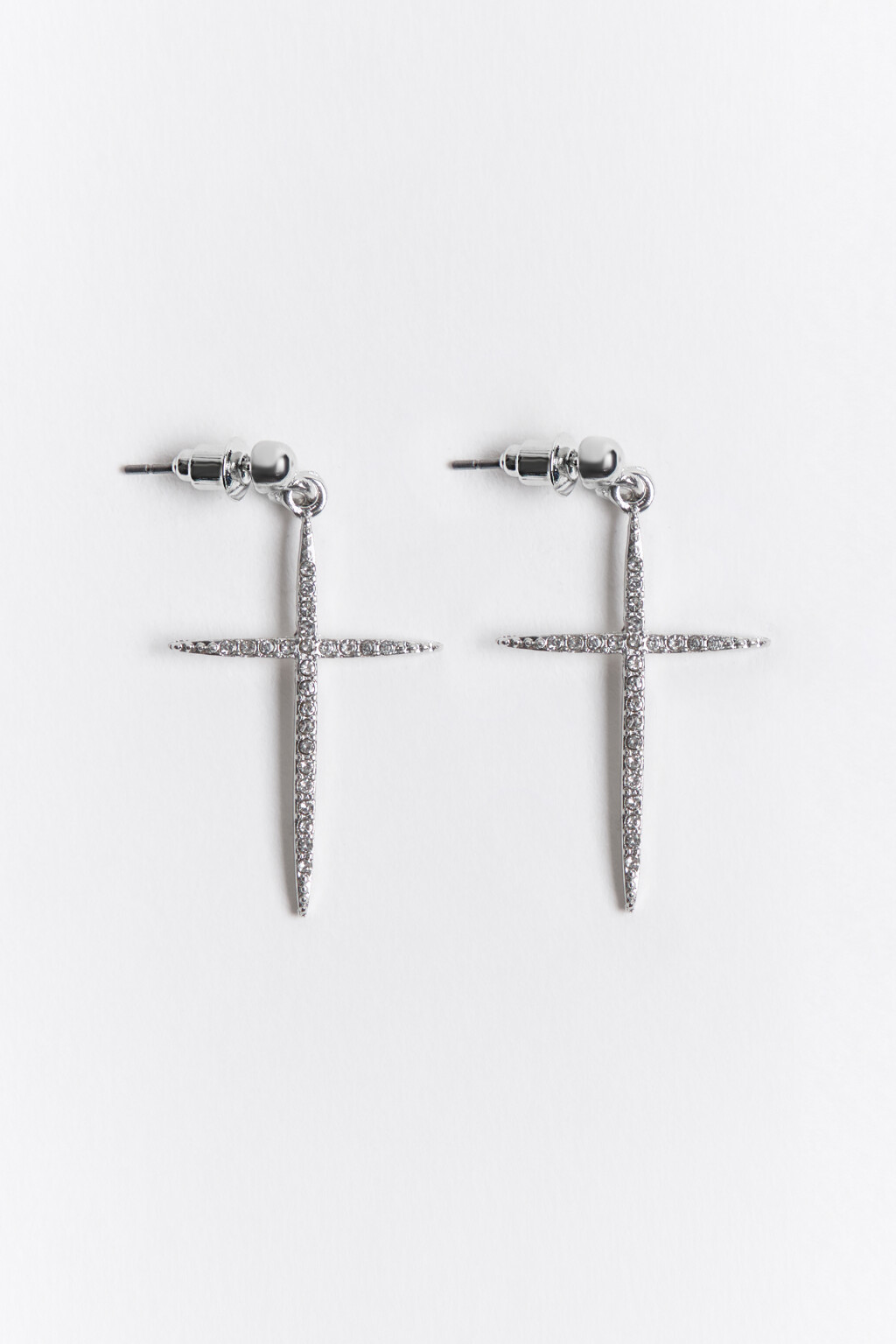 Серьги-гвоздики с крестами и стразами - цвет серый - 2