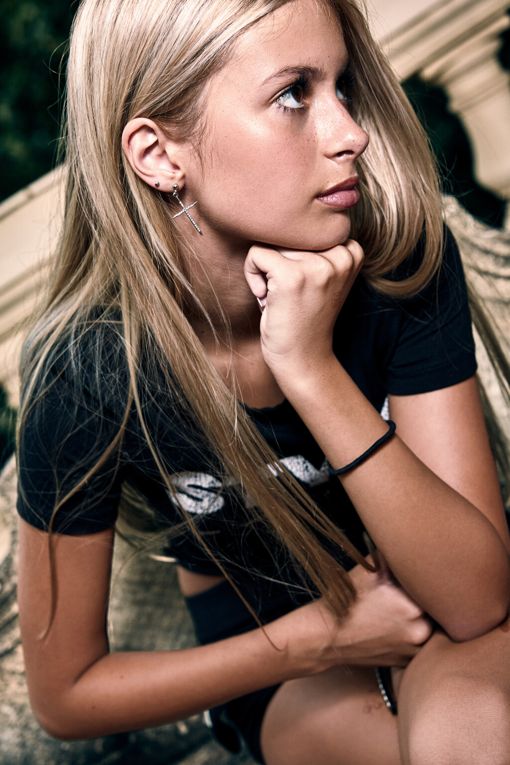 Серьги-гвоздики с крестами и стразами - цвет серый - 1