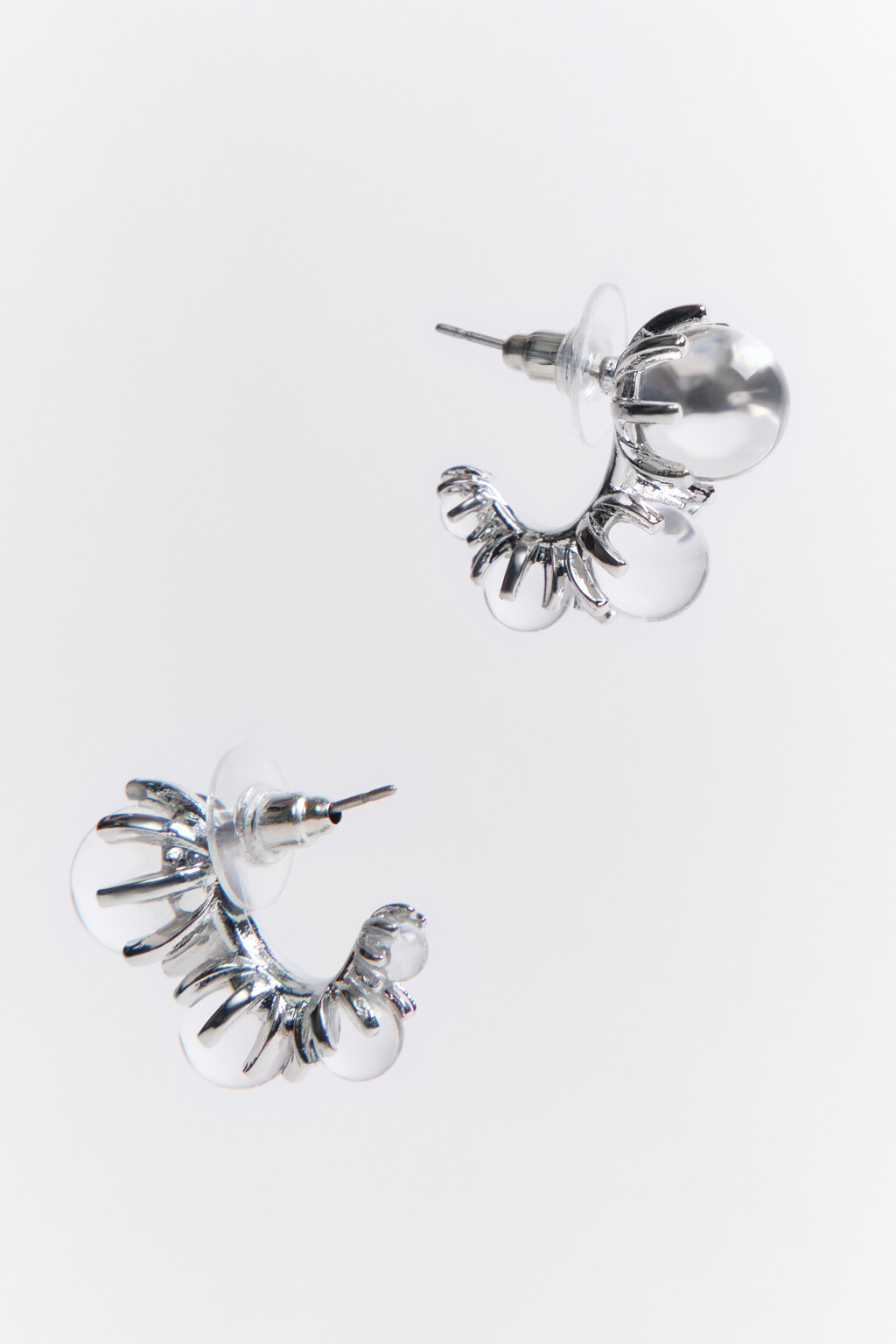 Серьги-гвоздики с прозрачными сферами - цвет серый - 1