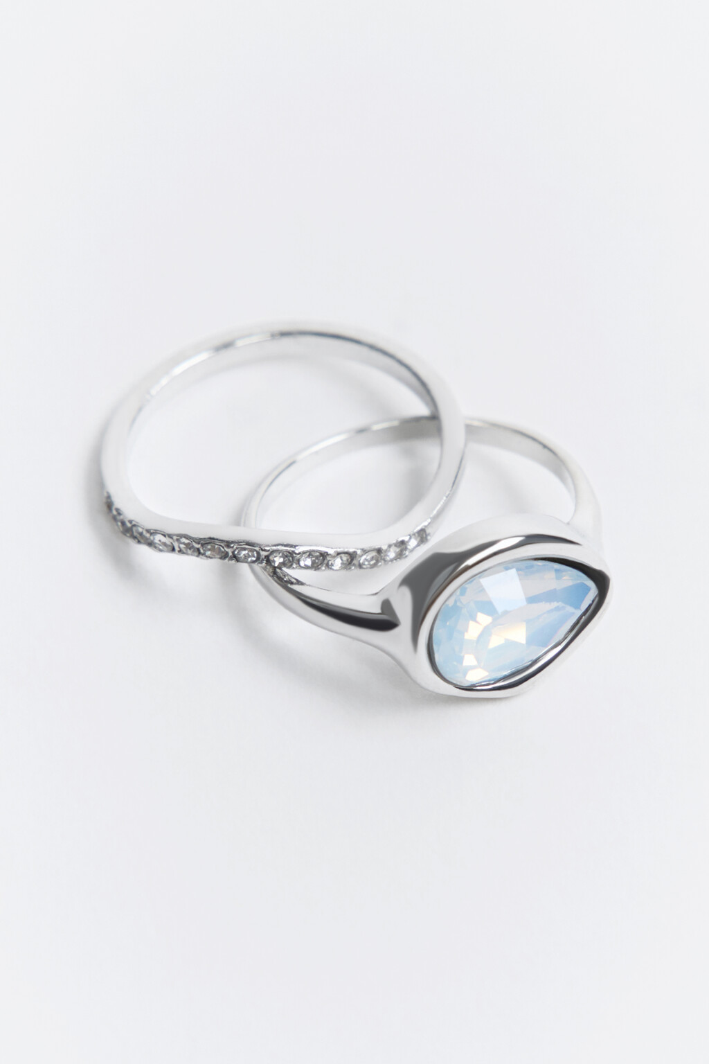 Набор колец с кристаллом и стразами (2 штуки) - цвет серый - 1