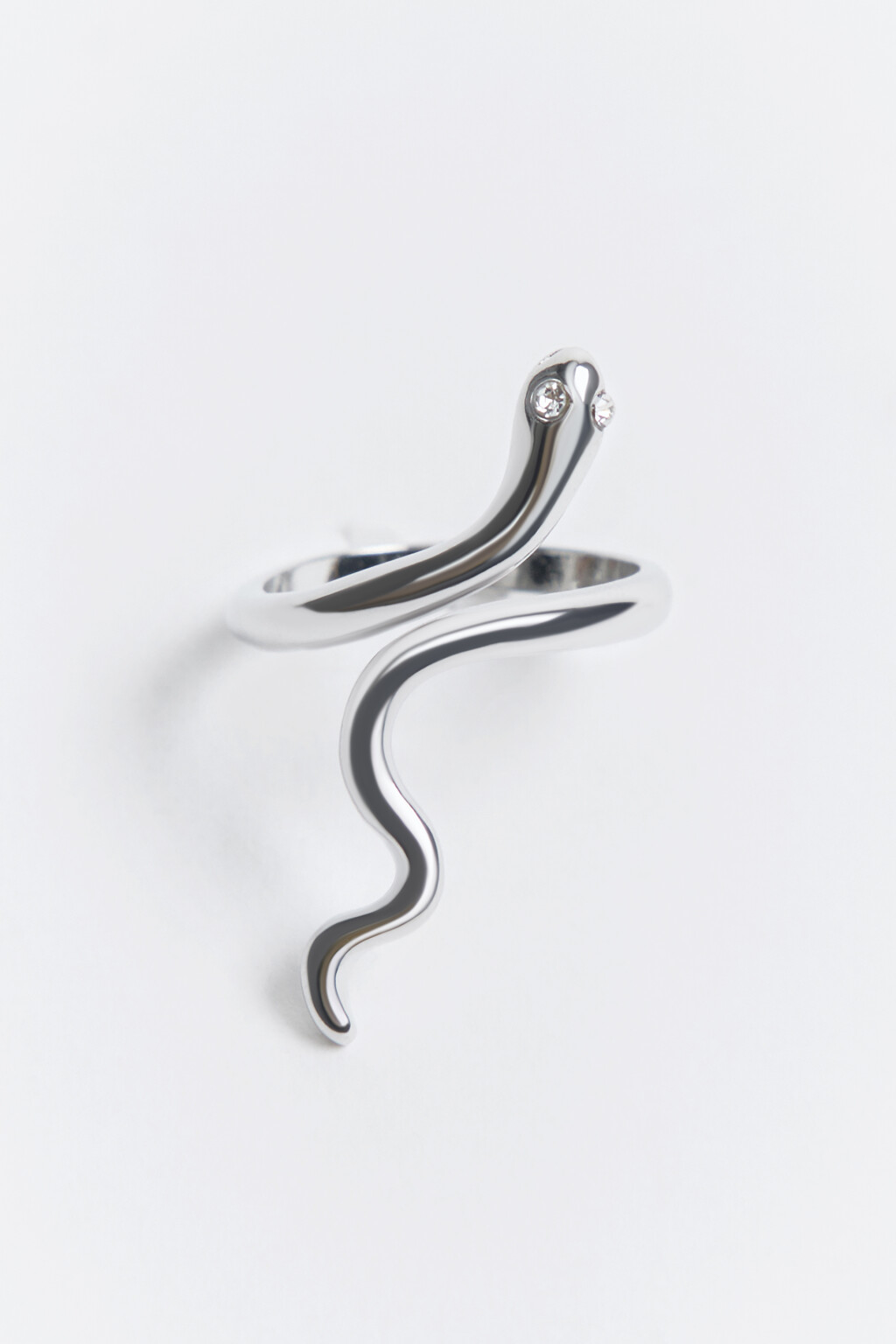 Кольцо в виде змеи со стразами - цвет серый - 1