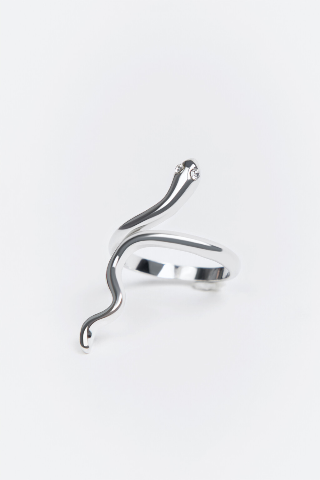 Кольцо в виде змеи со стразами - цвет серый - 2