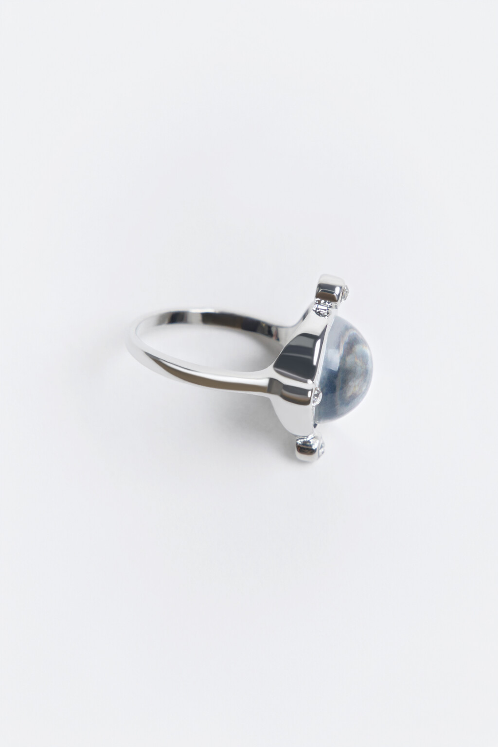 Кольцо с прозрачной сферой - цвет серый - 2