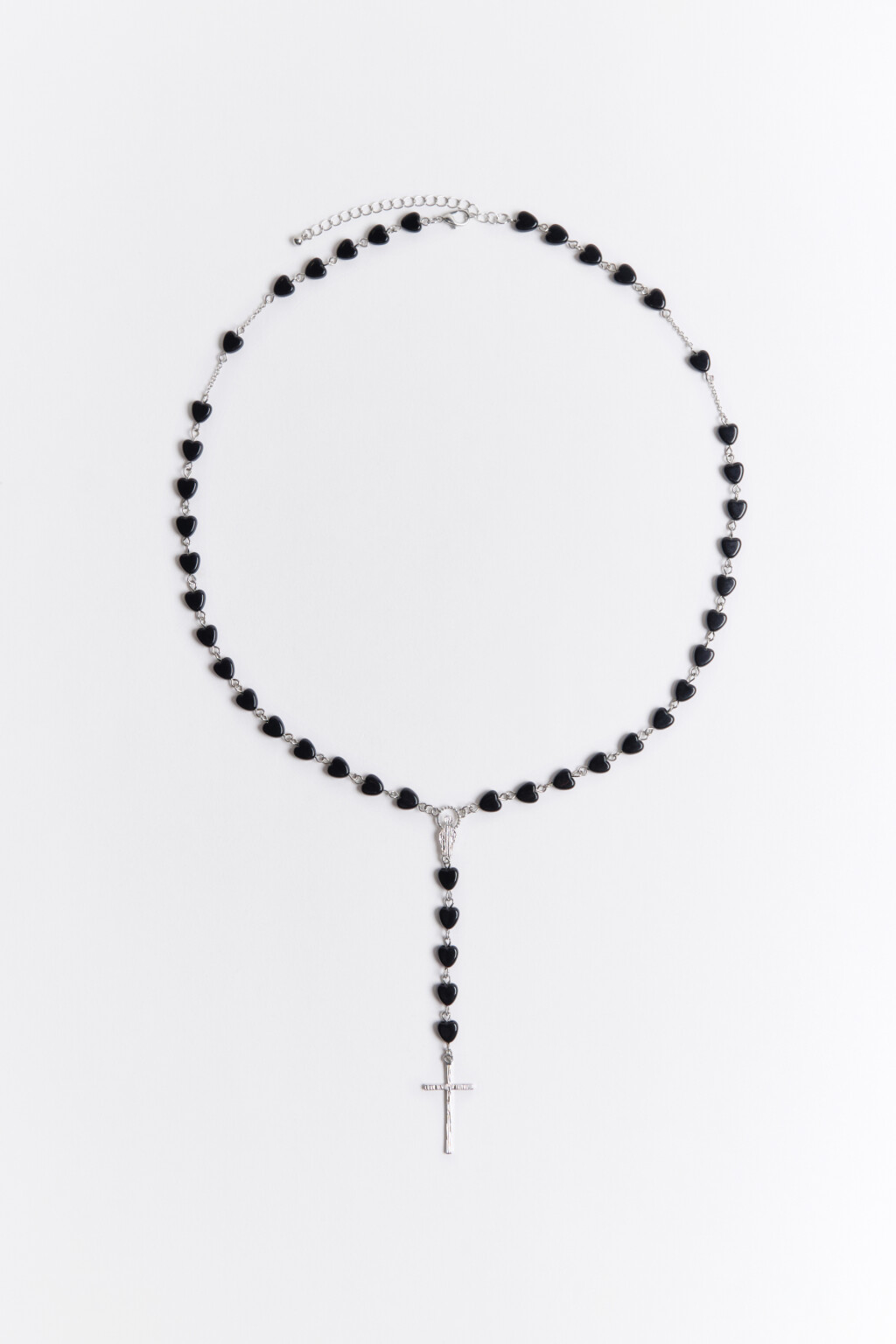 Цепочка на шею с бусинами-сердечками и крестом - цвет серый - 3