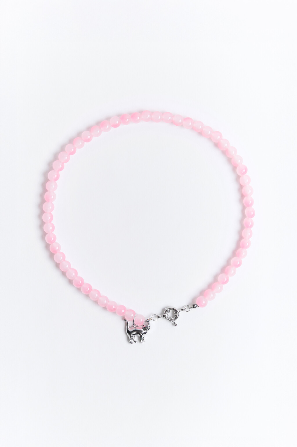 Ожерелье из крупных бусин с подвеской-кошкой - цвет розовый - 2
