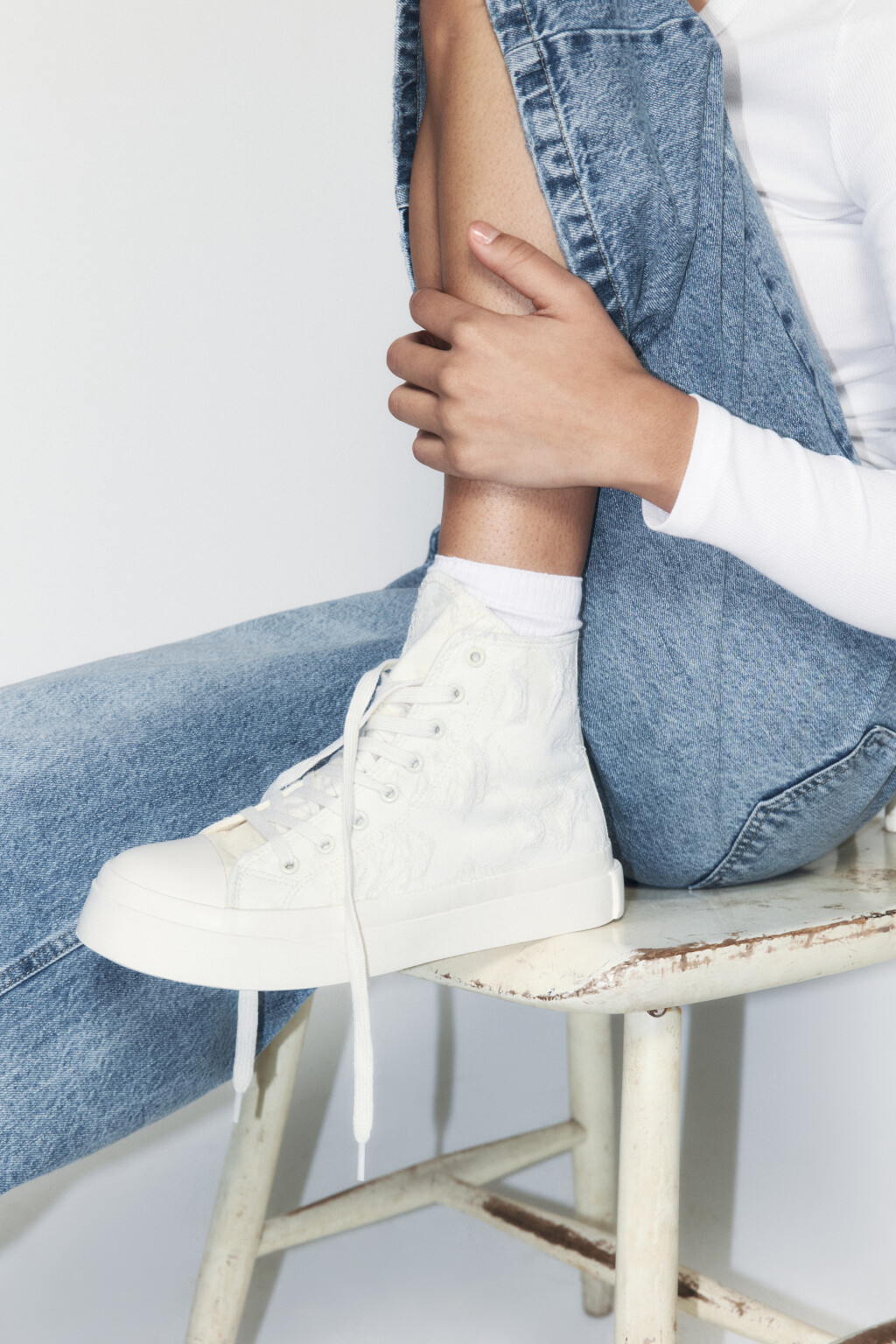 Кеды высокие с декоративной бахромой - цвет молочный - 1