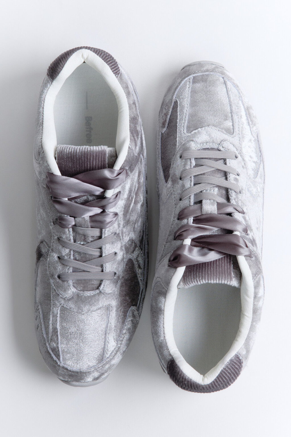 Кроссовки бархатные с атласными лентами - цвет серый - 6