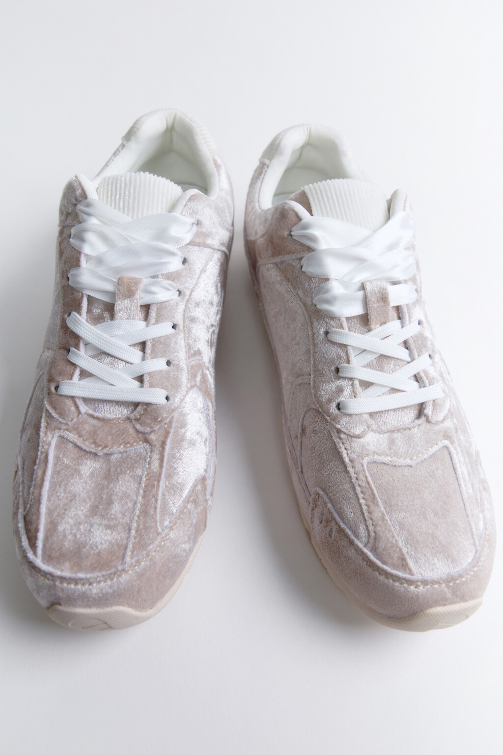 Кроссовки бархатные с атласными лентами - цвет розовый - 6