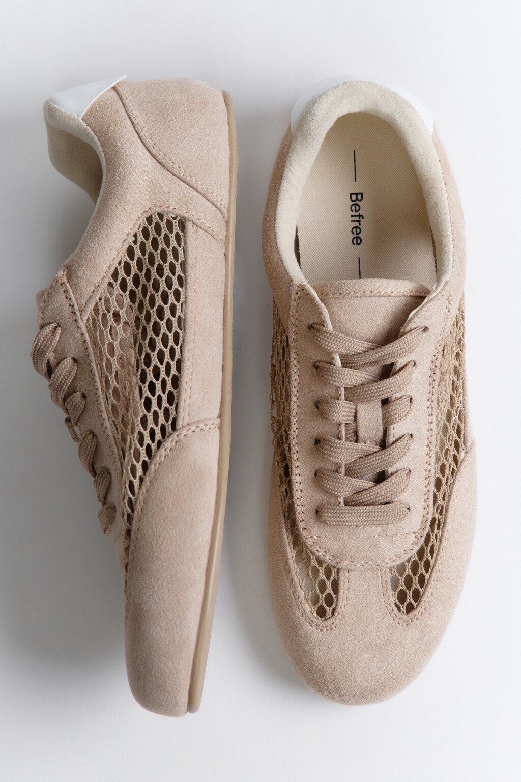 Кроссовки с вставкой из сетки - цвет бежевый - 6