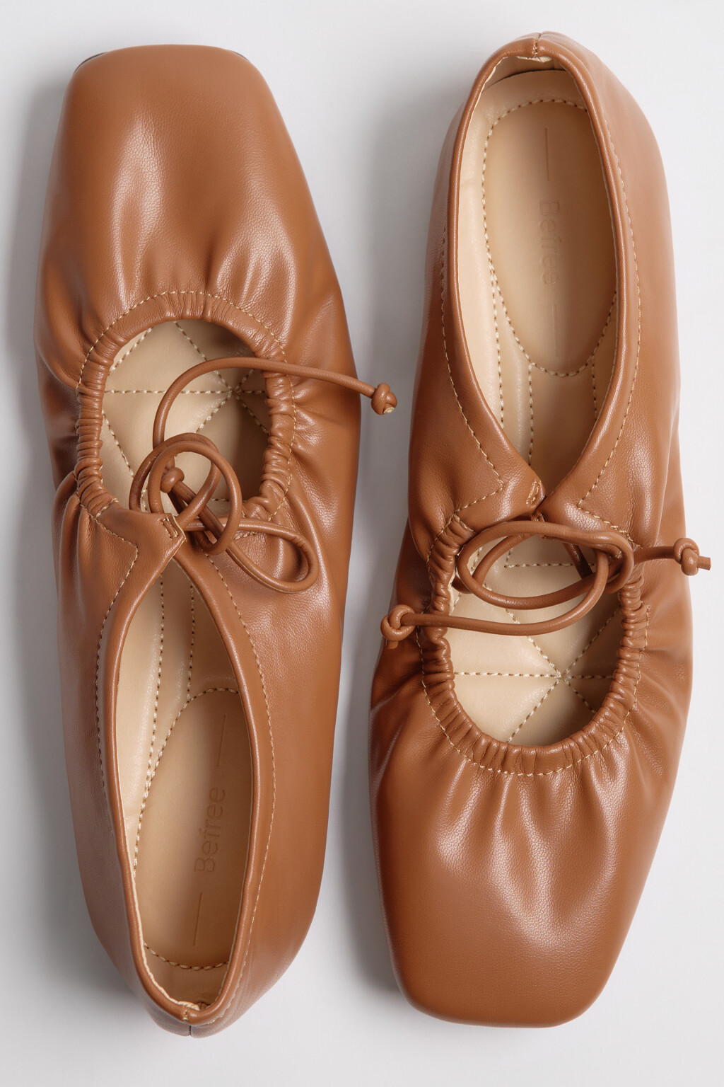 Балетки мягкие с квадратным носом и завязками - цвет коричневый - 3