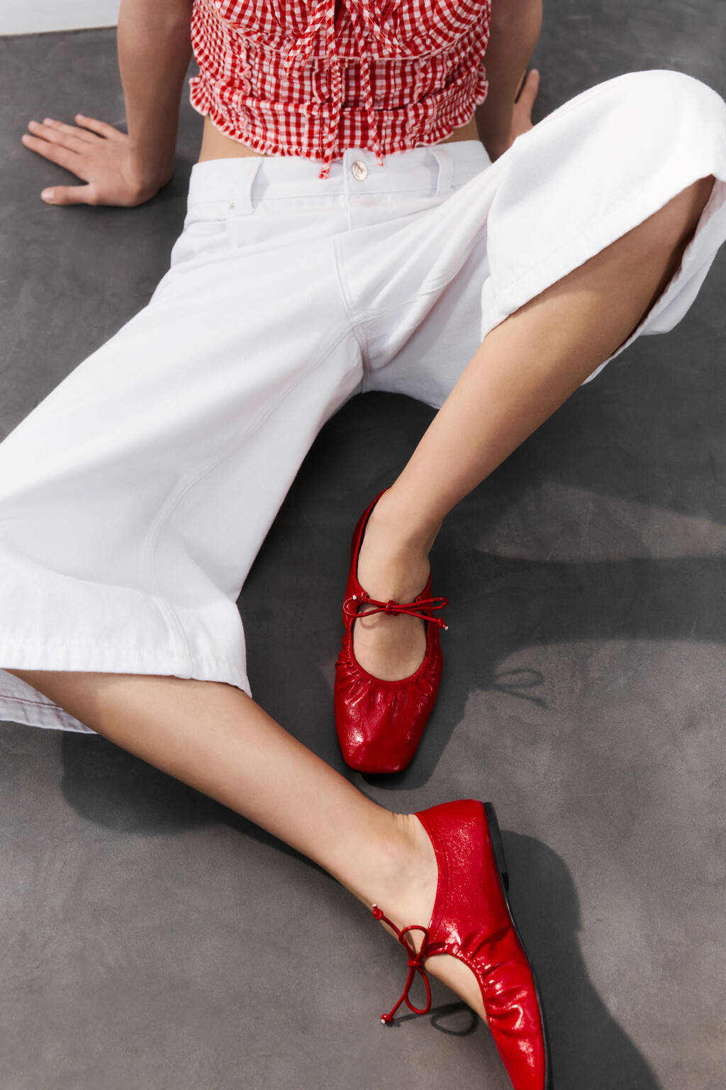 Балетки мягкие с квадратным носом и завязками - цвет красный - 3