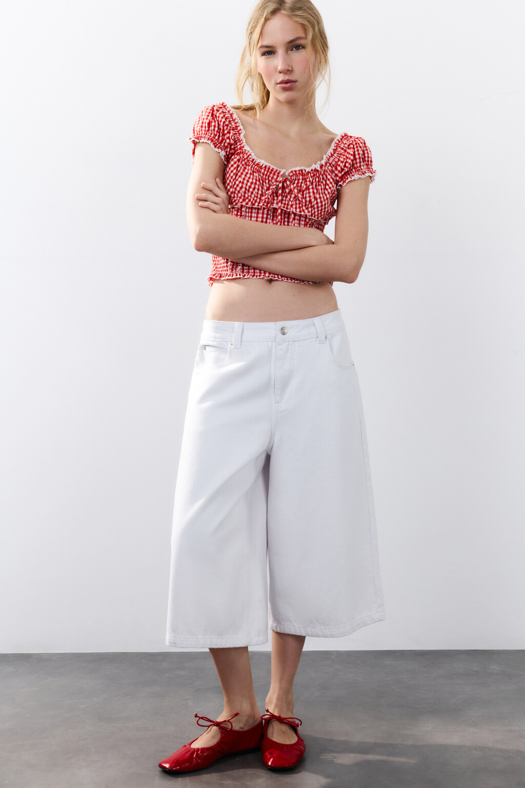 Балетки мягкие с квадратным носом и завязками - цвет красный - 6