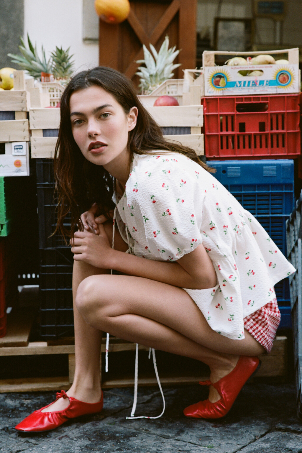 Балетки мягкие с квадратным носом и завязками - цвет красный - 1