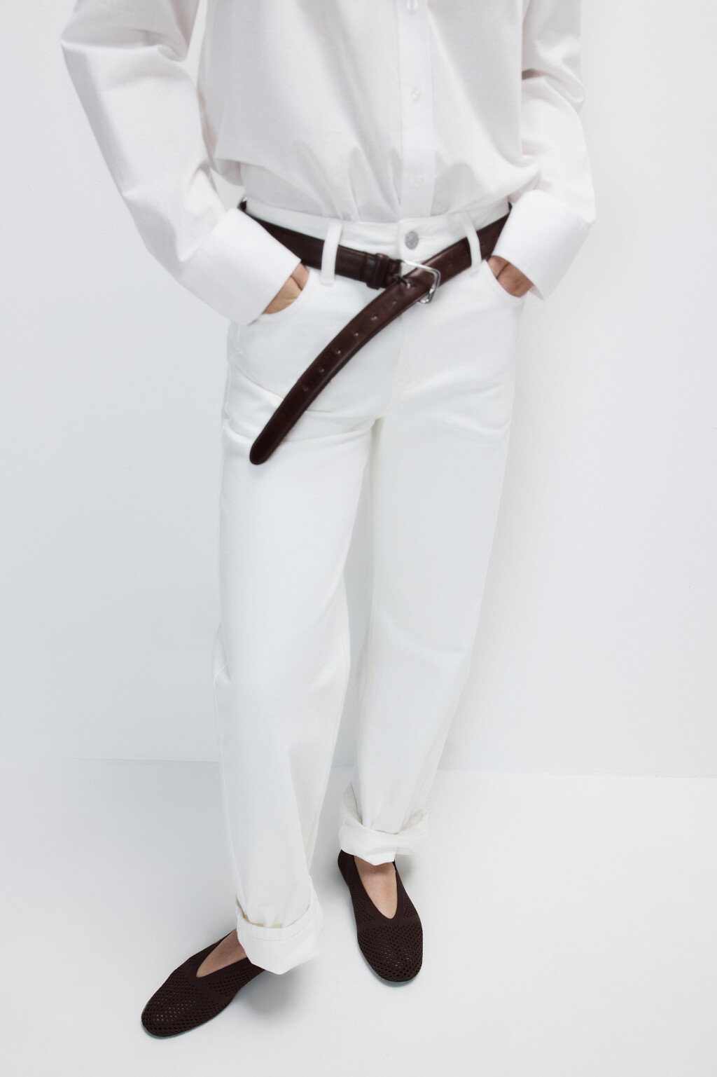 Балетки с вязаным верхом - цвет коричневый - 1