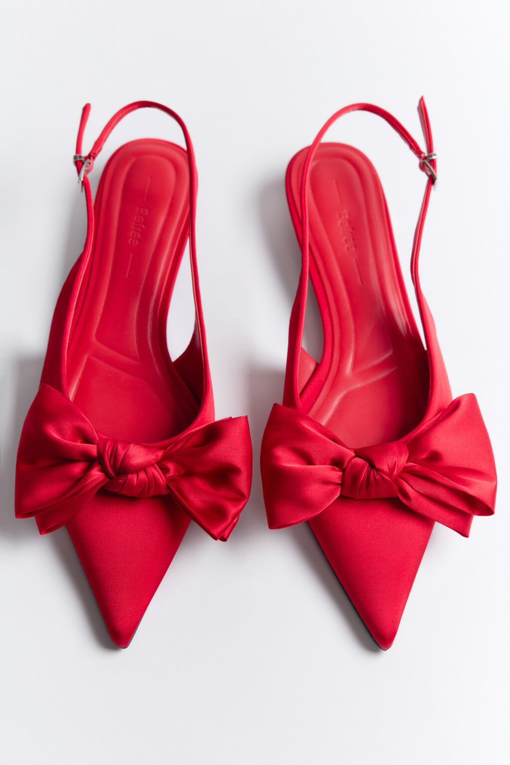 Туфли-слингбэки атласные с бантом - цвет красный - 4