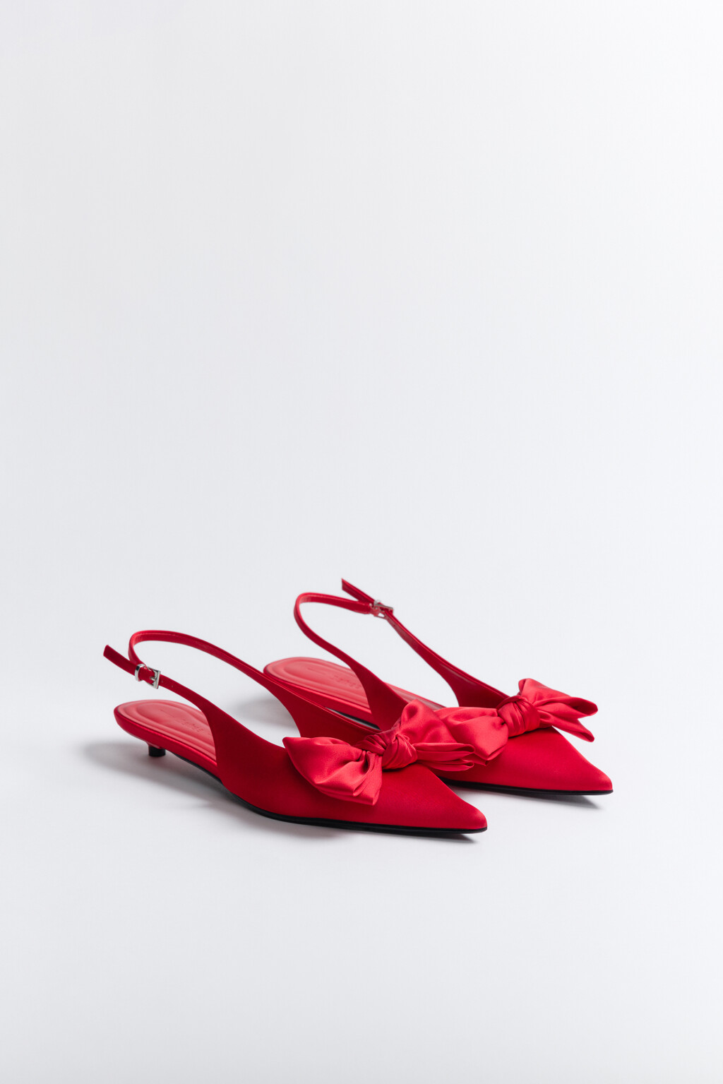 Туфли-слингбэки атласные с бантом - цвет красный - 7