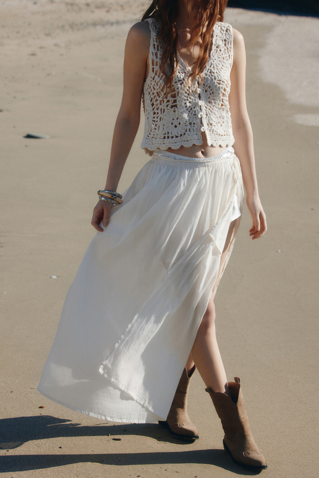 Полусапоги-казаки замшевые с узором - цвет коричневый - 2