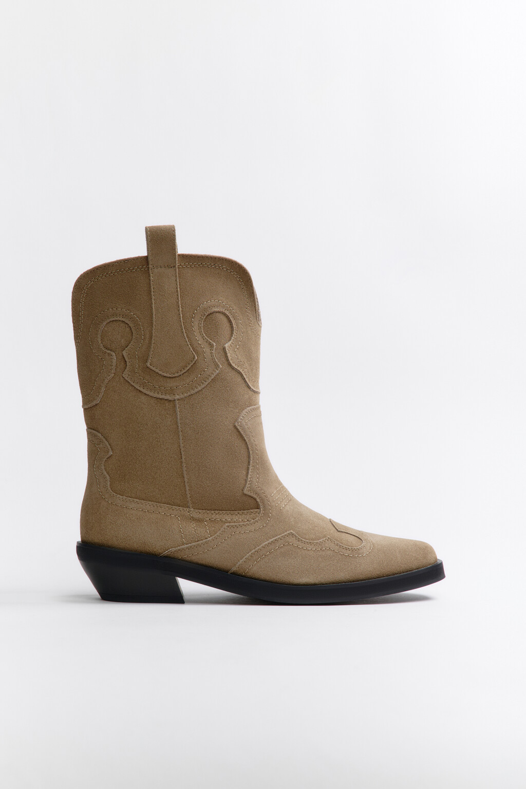 Полусапоги-казаки замшевые с узором - цвет коричневый - 3