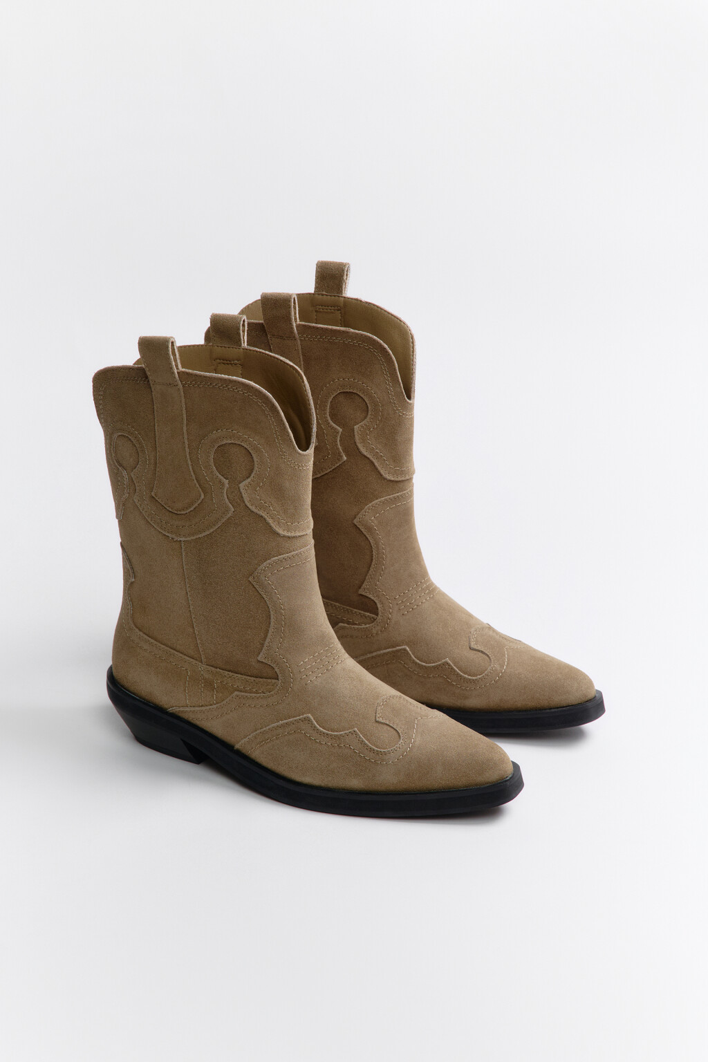 Полусапоги-казаки замшевые с узором - цвет коричневый - 9