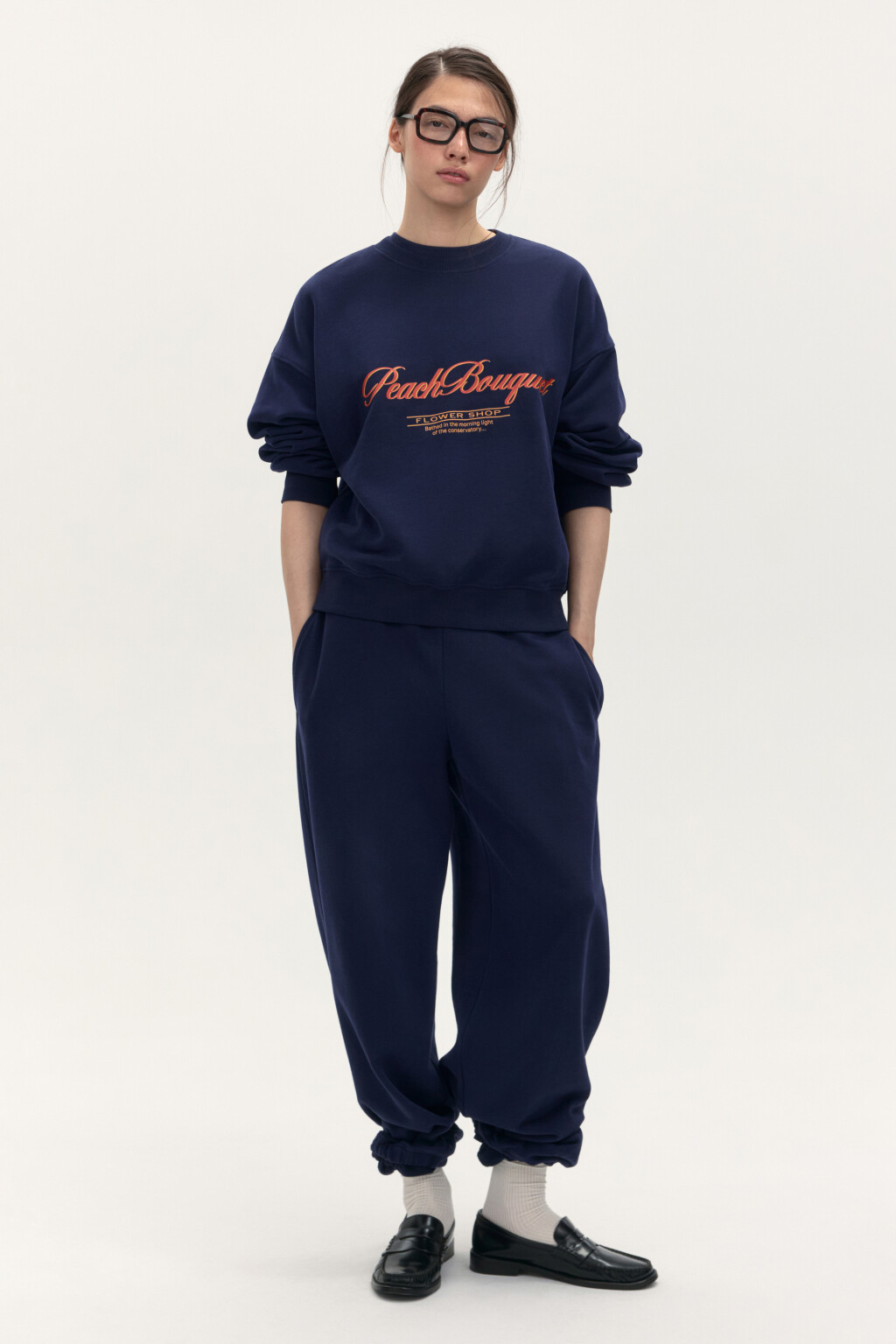 Брюки-джоггеры широкие из футера - цвет синий - 5