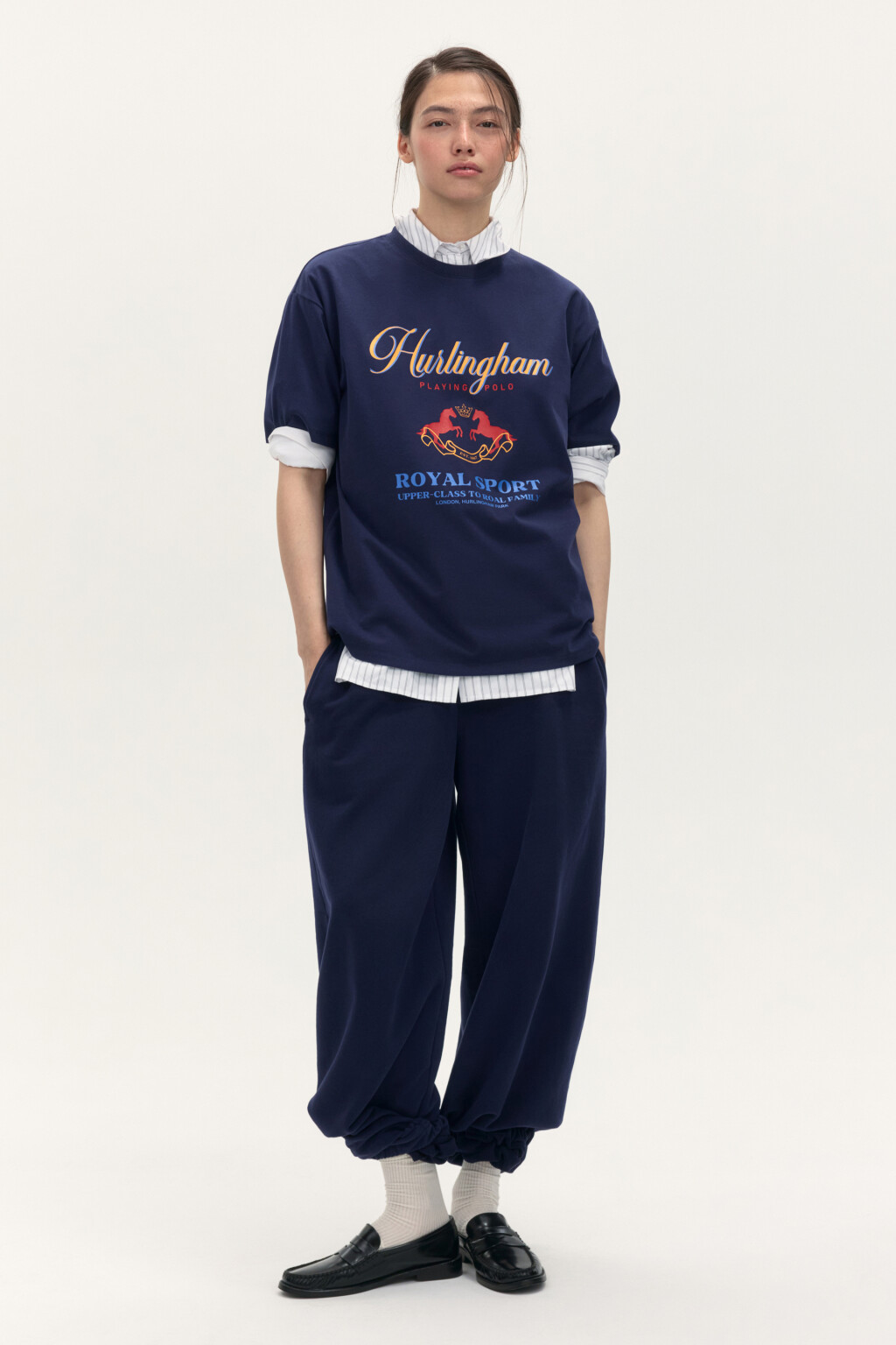 Брюки-джоггеры широкие из футера - цвет синий - 6