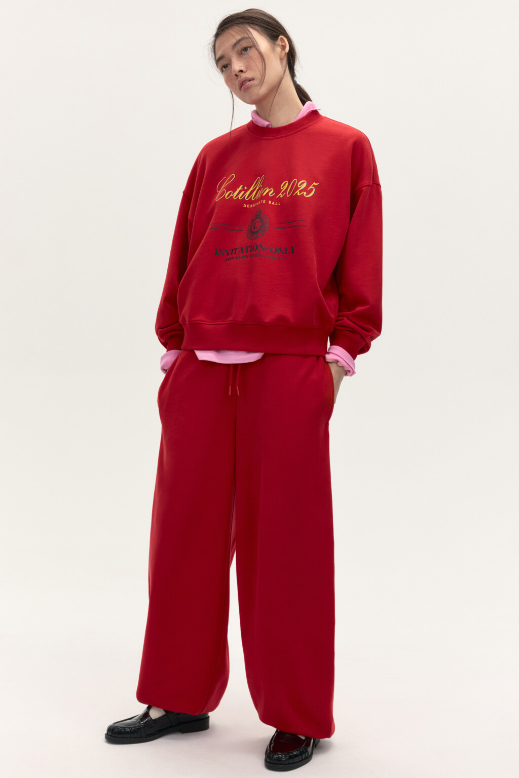 Брюки-джоггеры широкие из футера - цвет красный - 1