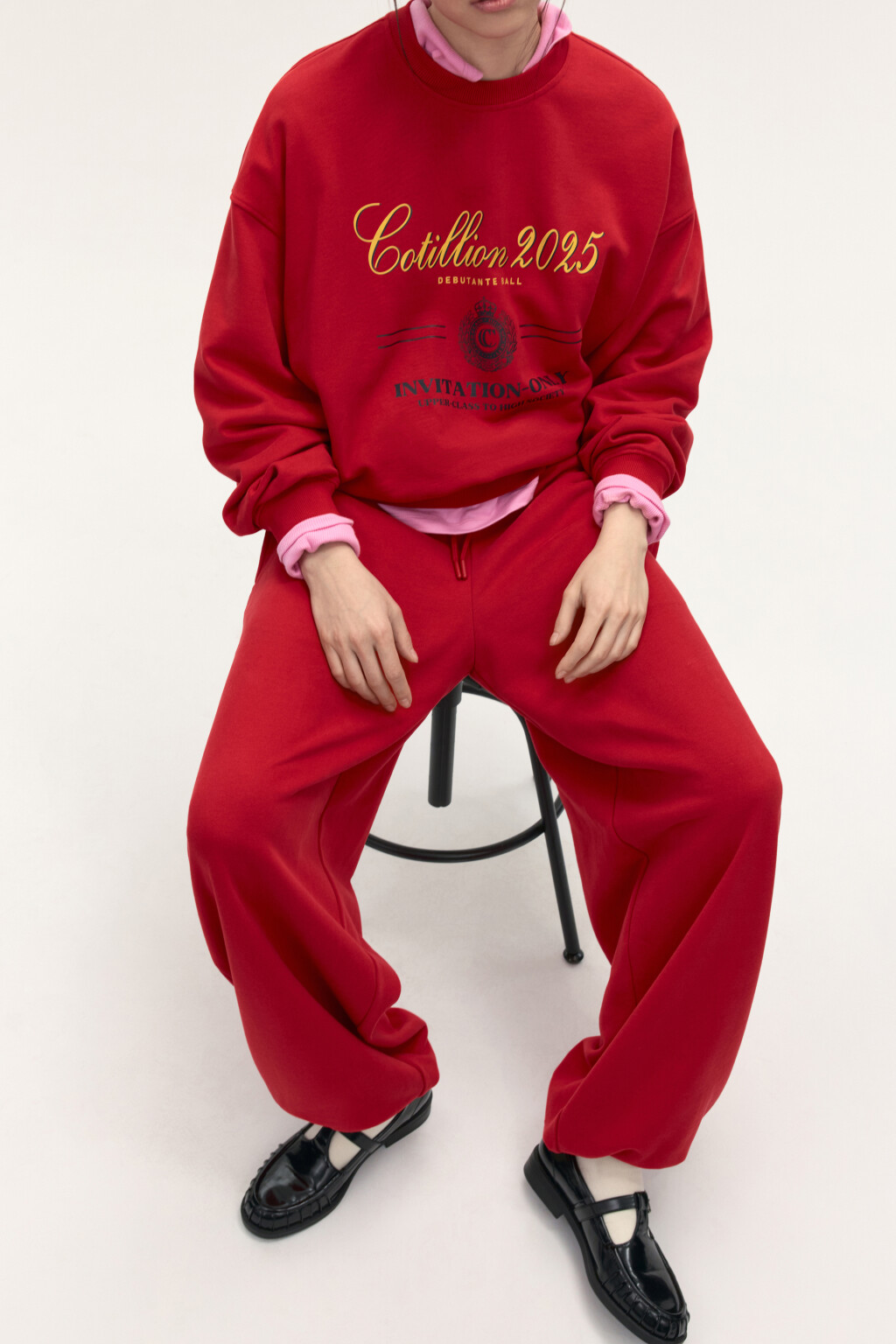 Брюки-джоггеры широкие из футера - цвет красный - 2