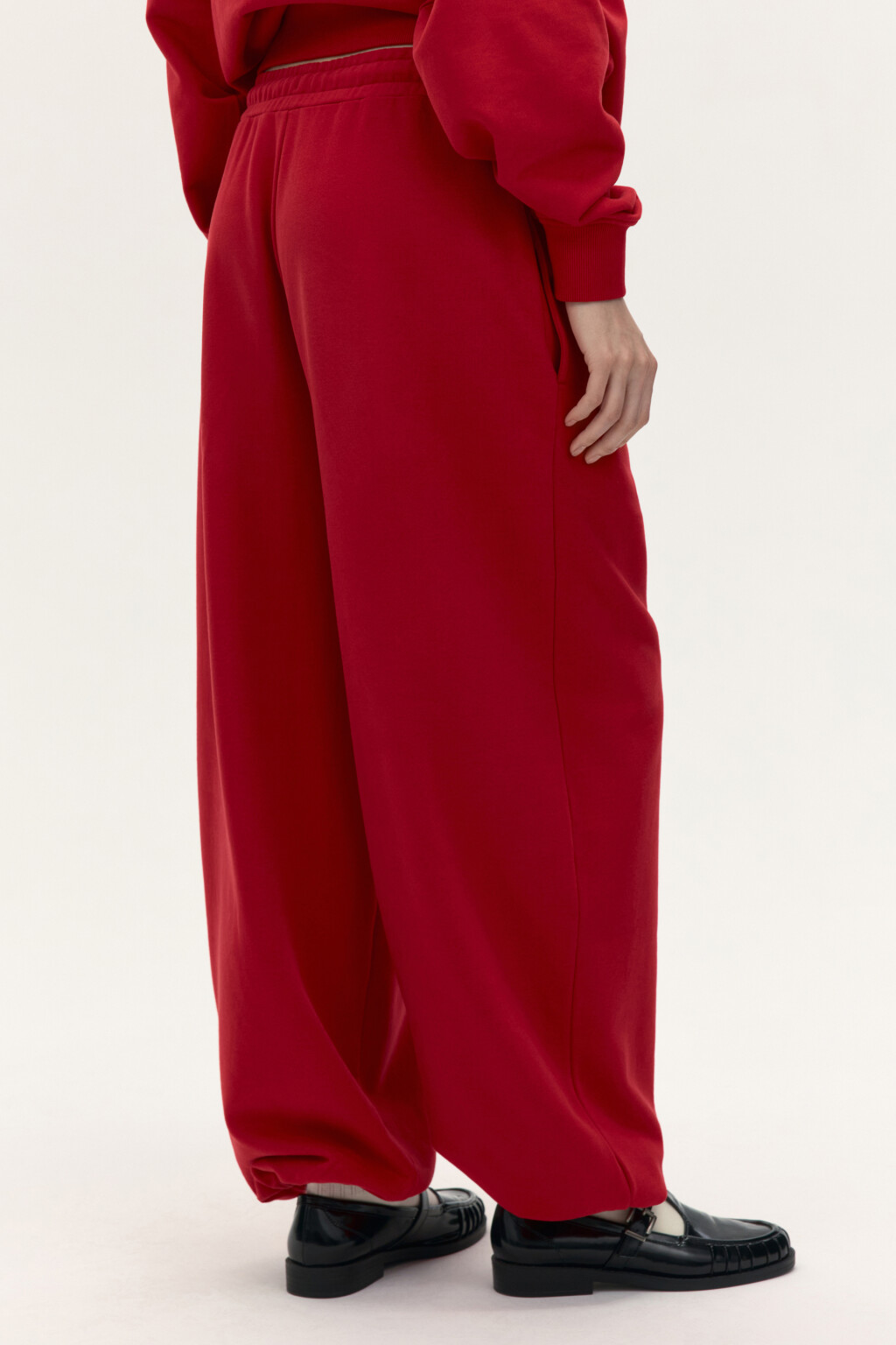 Брюки-джоггеры широкие из футера - цвет красный - 4