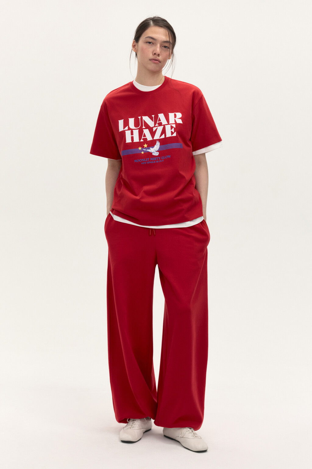 Брюки-джоггеры широкие из футера - цвет красный - 5