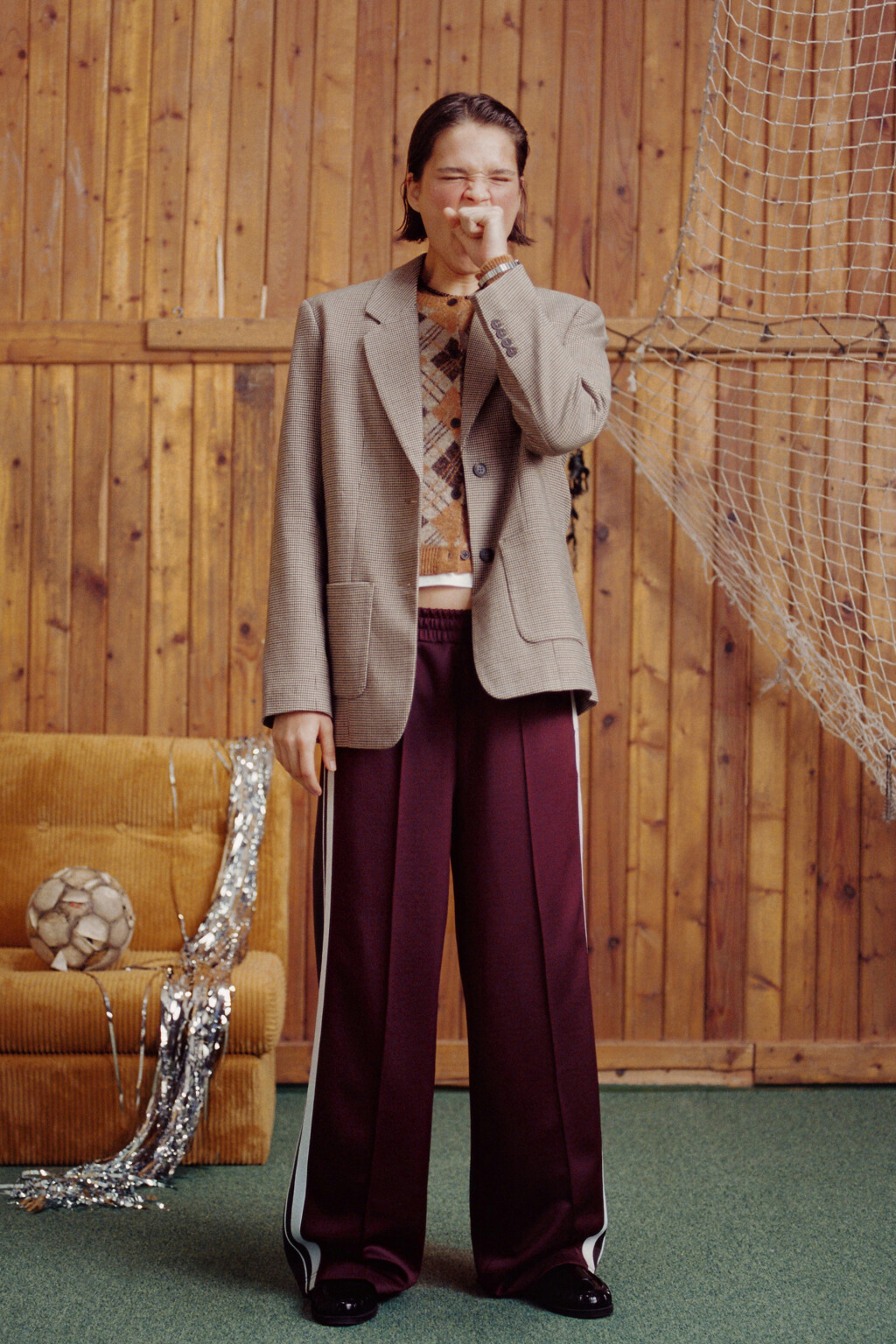 Брюки широкие с лампасами - цвет бордовый - 8