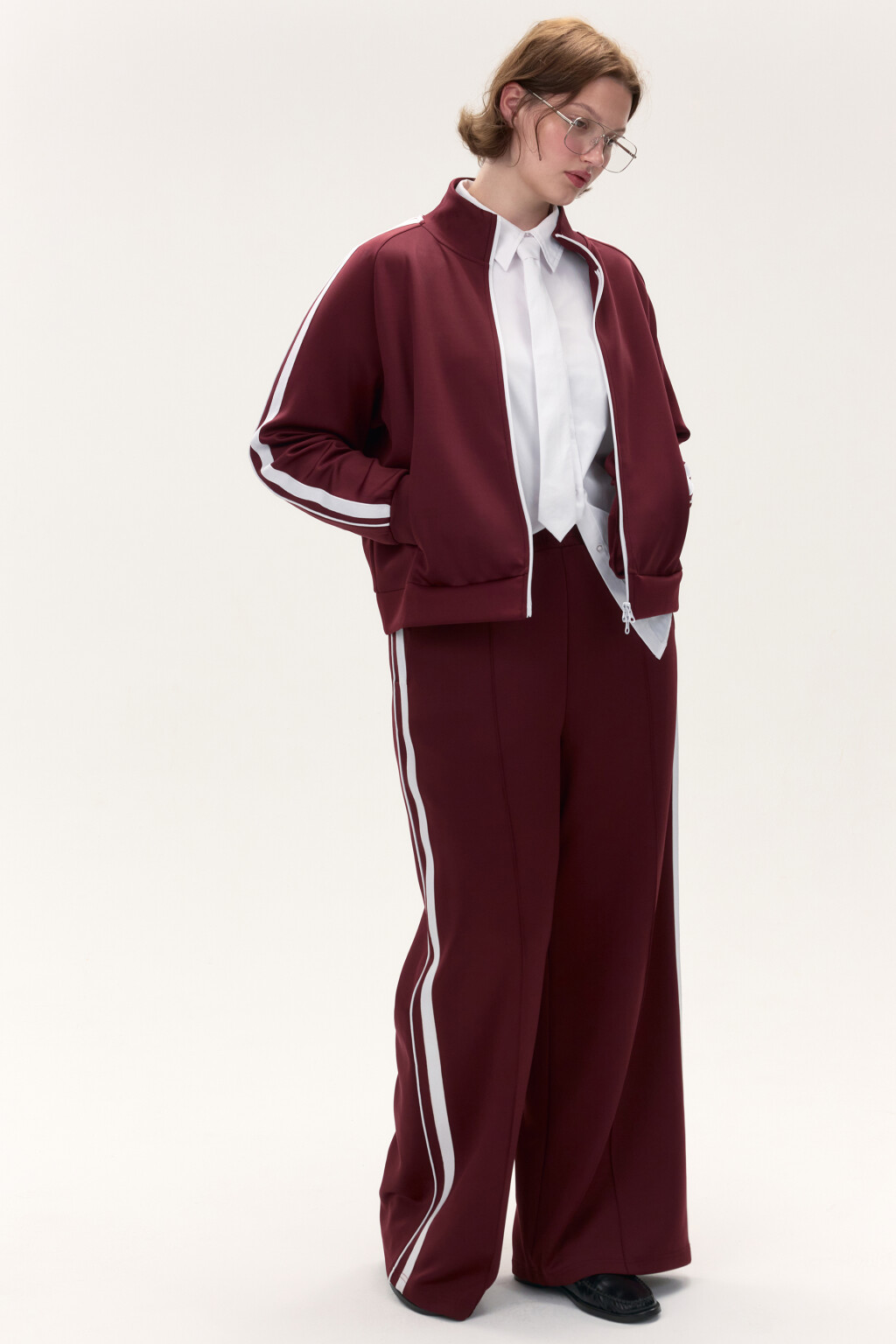 Брюки широкие с лампасами - цвет бордовый - 1