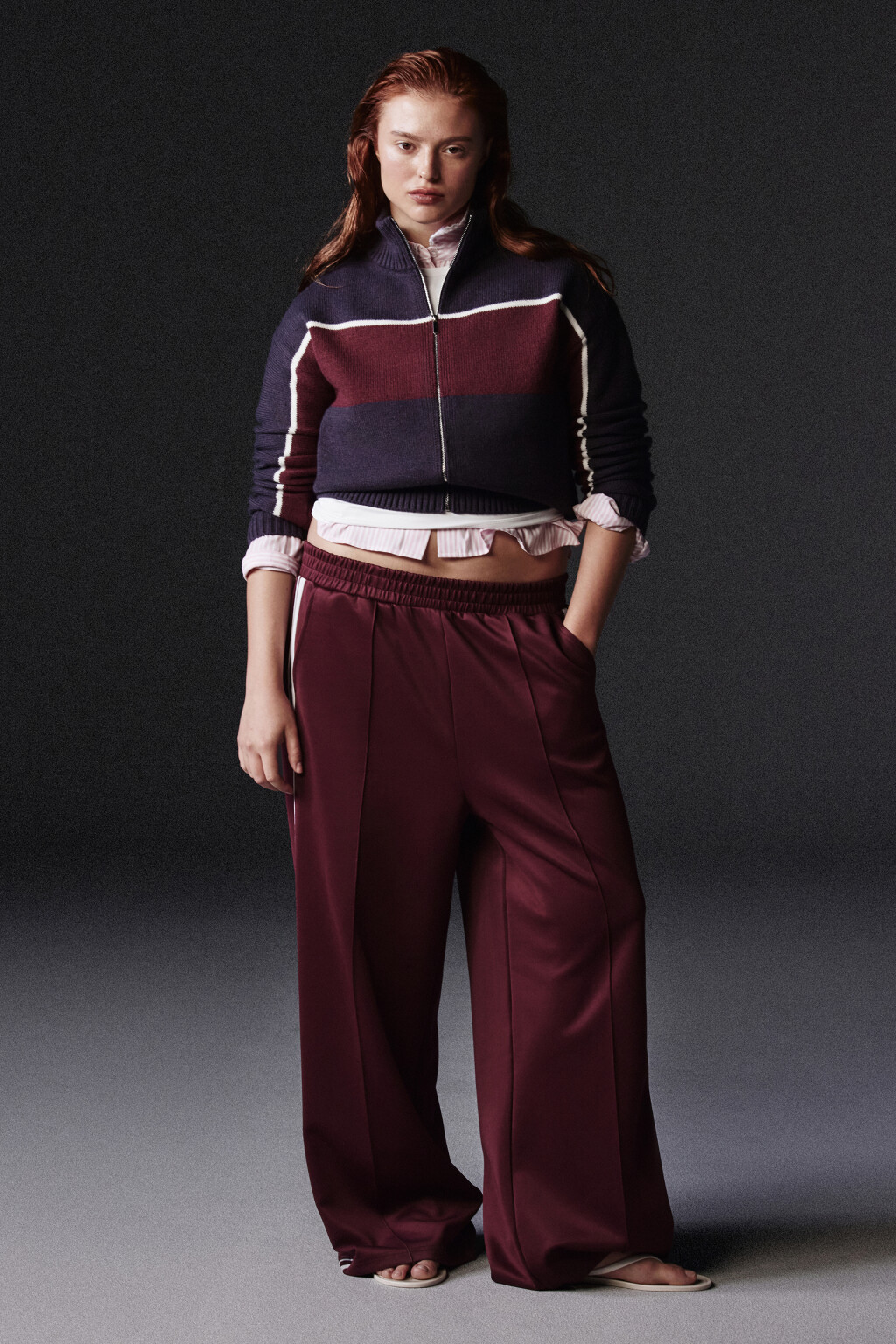Брюки широкие с лампасами - цвет бордовый - 10