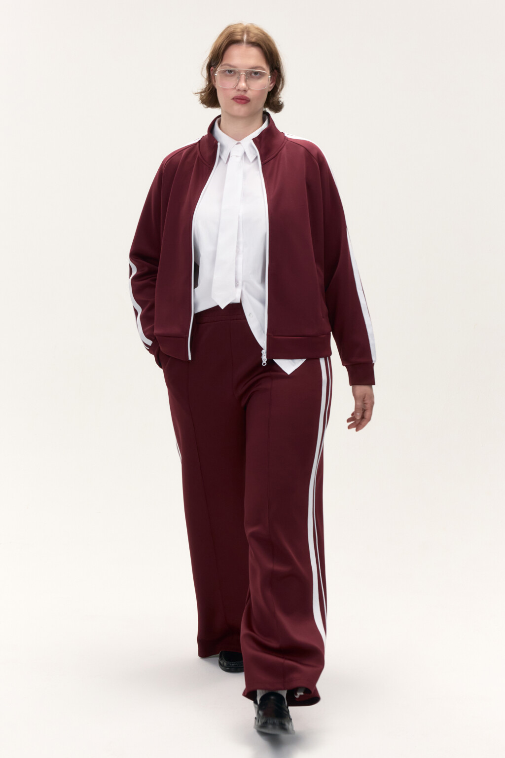 Брюки широкие с лампасами - цвет бордовый - 2