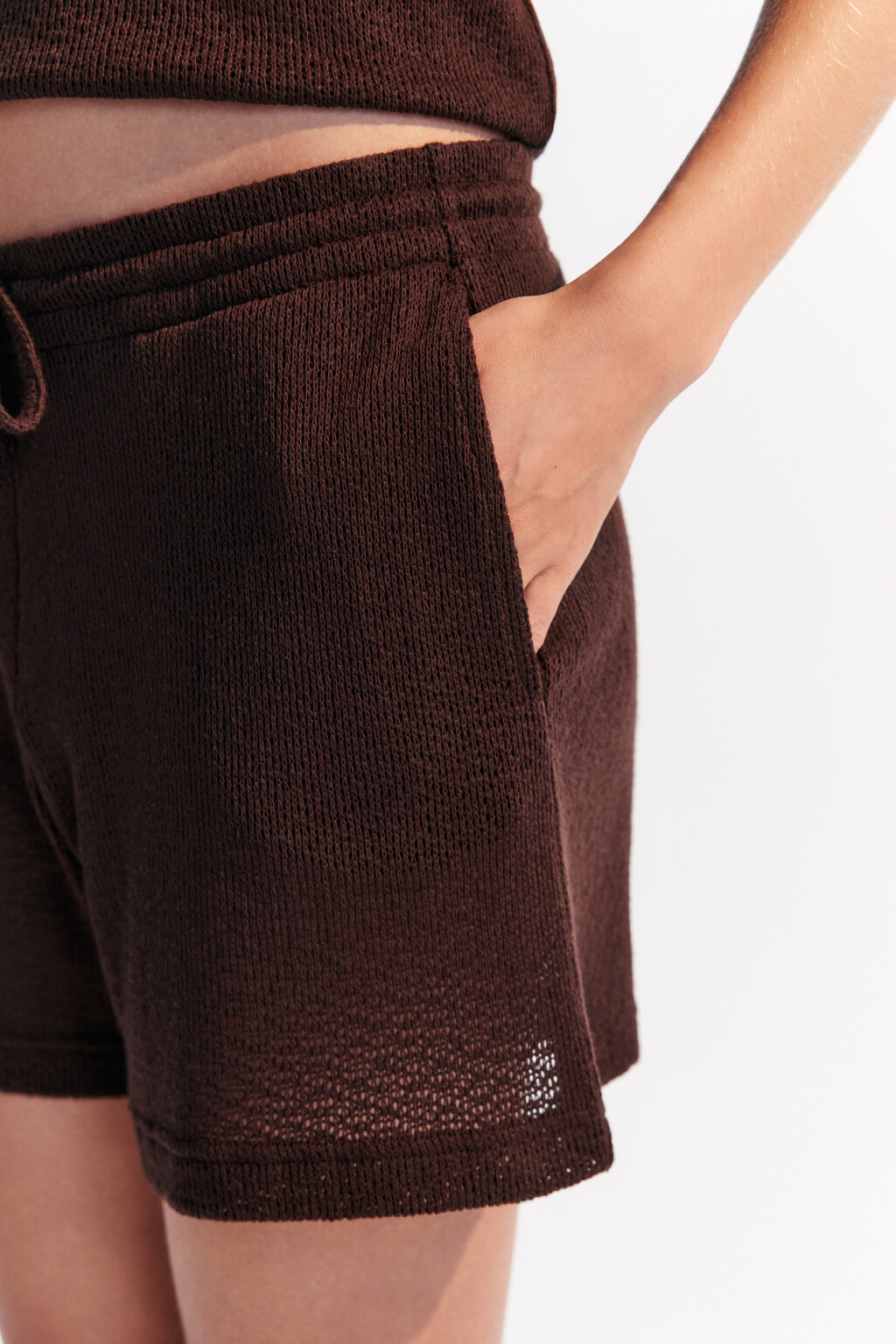 Шорты из вязаного трикотажа - цвет коричневый - 6