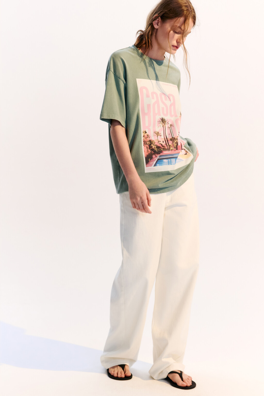 Футболка хлопковая с летним принтом - цвет зеленый - 2