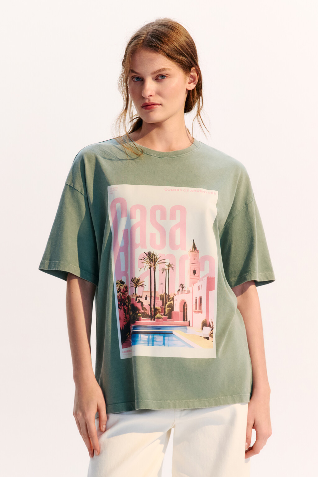 Футболка хлопковая с летним принтом - цвет зеленый - 3