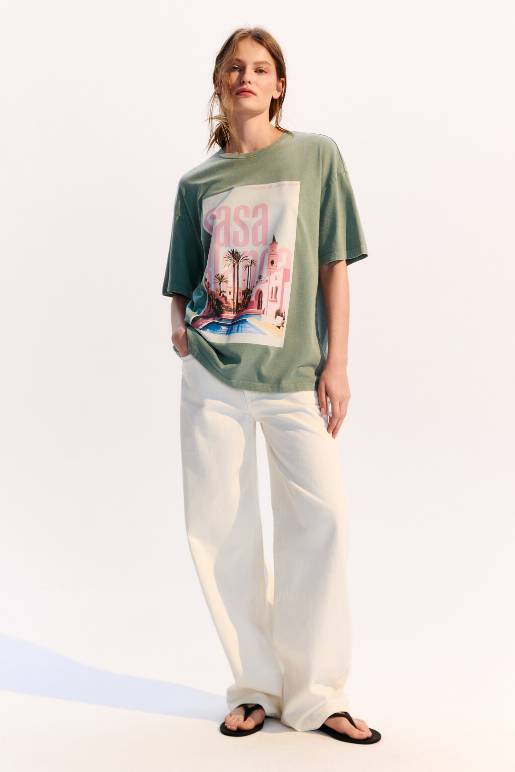 Футболка хлопковая с летним принтом - цвет зеленый - 5