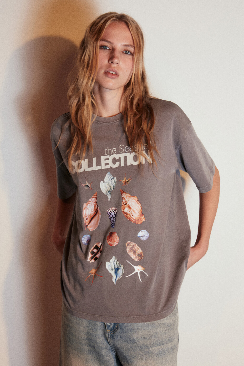 Футболка хлопковая с летним принтом - цвет серый - 1